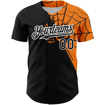 Custom Black Bay Orange-White 3D Pattern Design Spider Web Authentic Baseball Jersey view 2