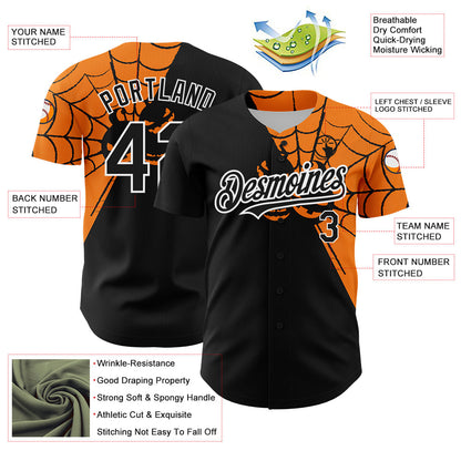 Custom Black Bay Orange-White 3D Pattern Design Spider Web Authentic Baseball Jersey view 3