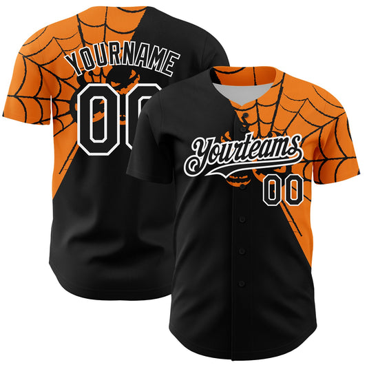 Custom Black Bay Orange-White 3D Pattern Design Spider Web Authentic Baseball Jersey - Main View