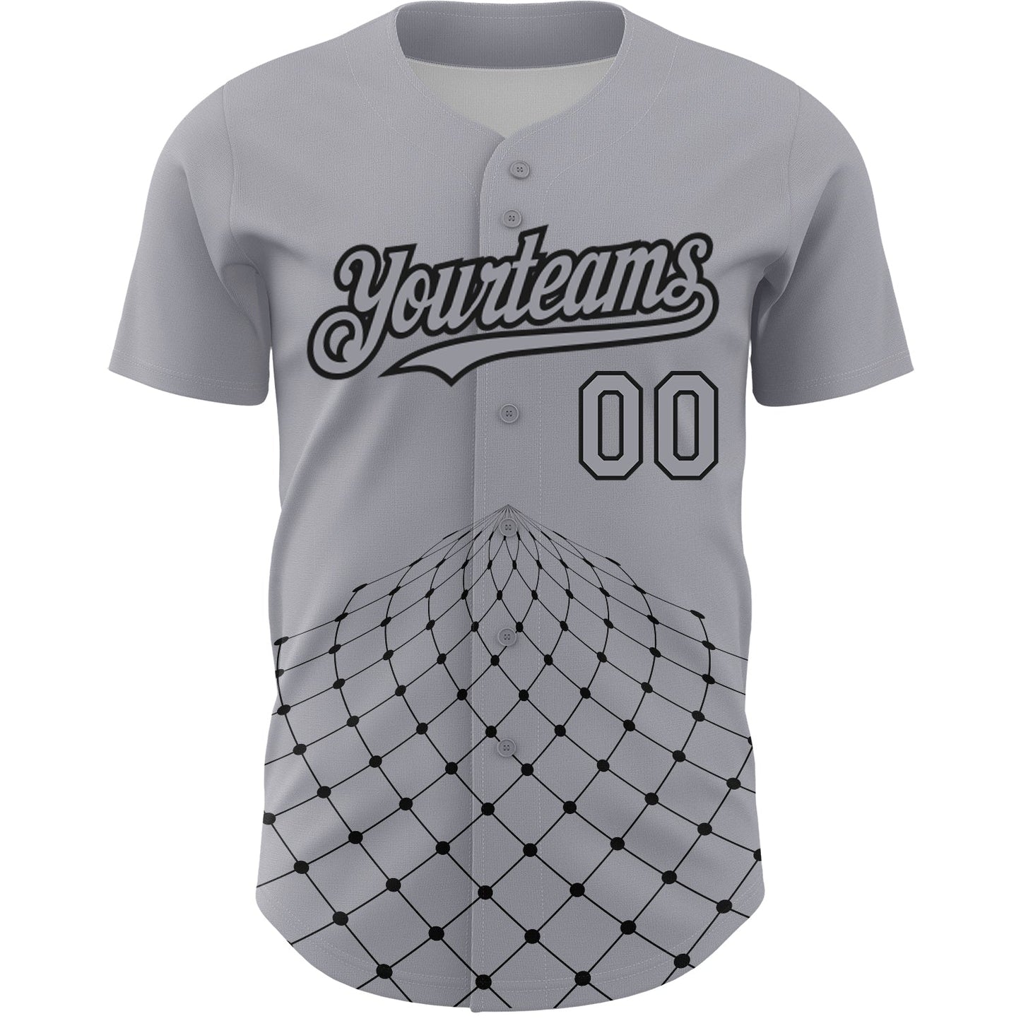 Custom Gray Black 3D Pattern Design Geometric Grid Authentic Baseball Jersey view 2