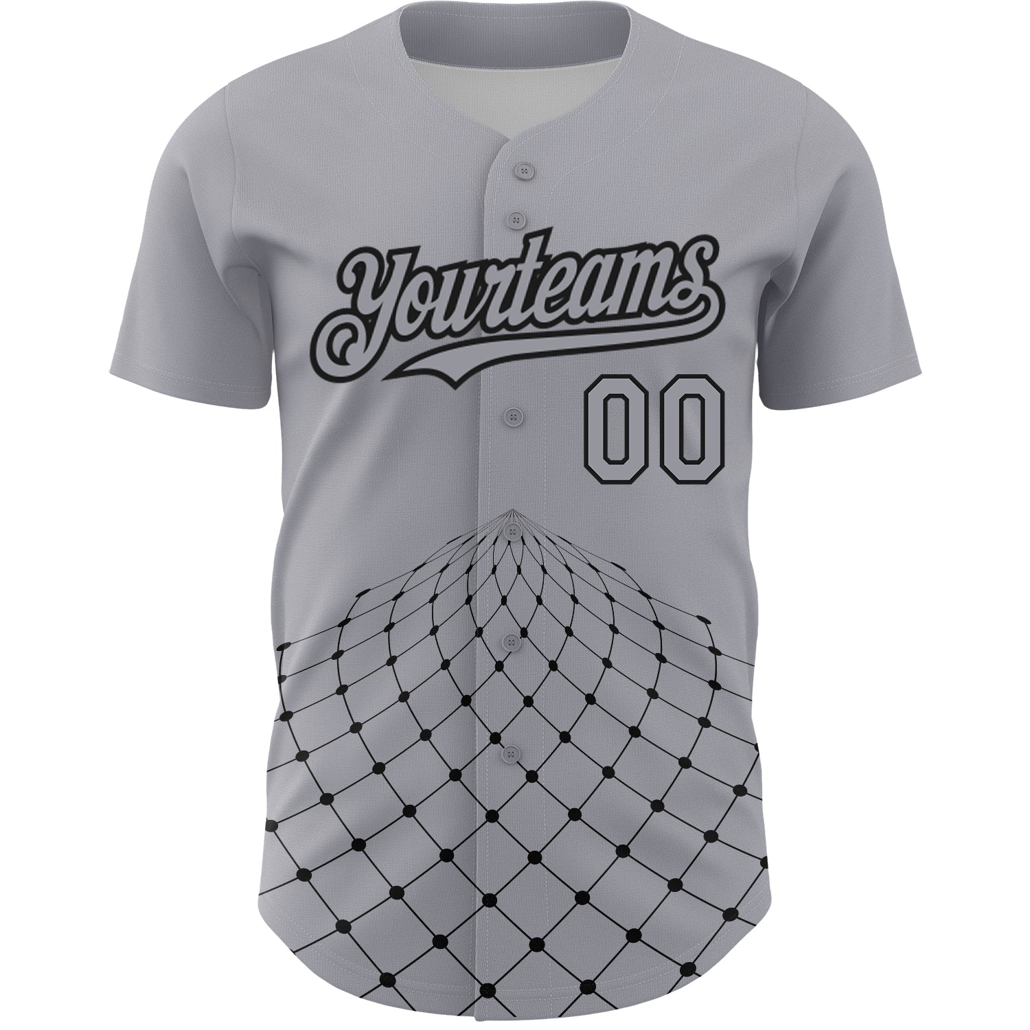 Custom Gray Black 3D Pattern Design Geometric Grid Authentic Baseball Jersey view 2