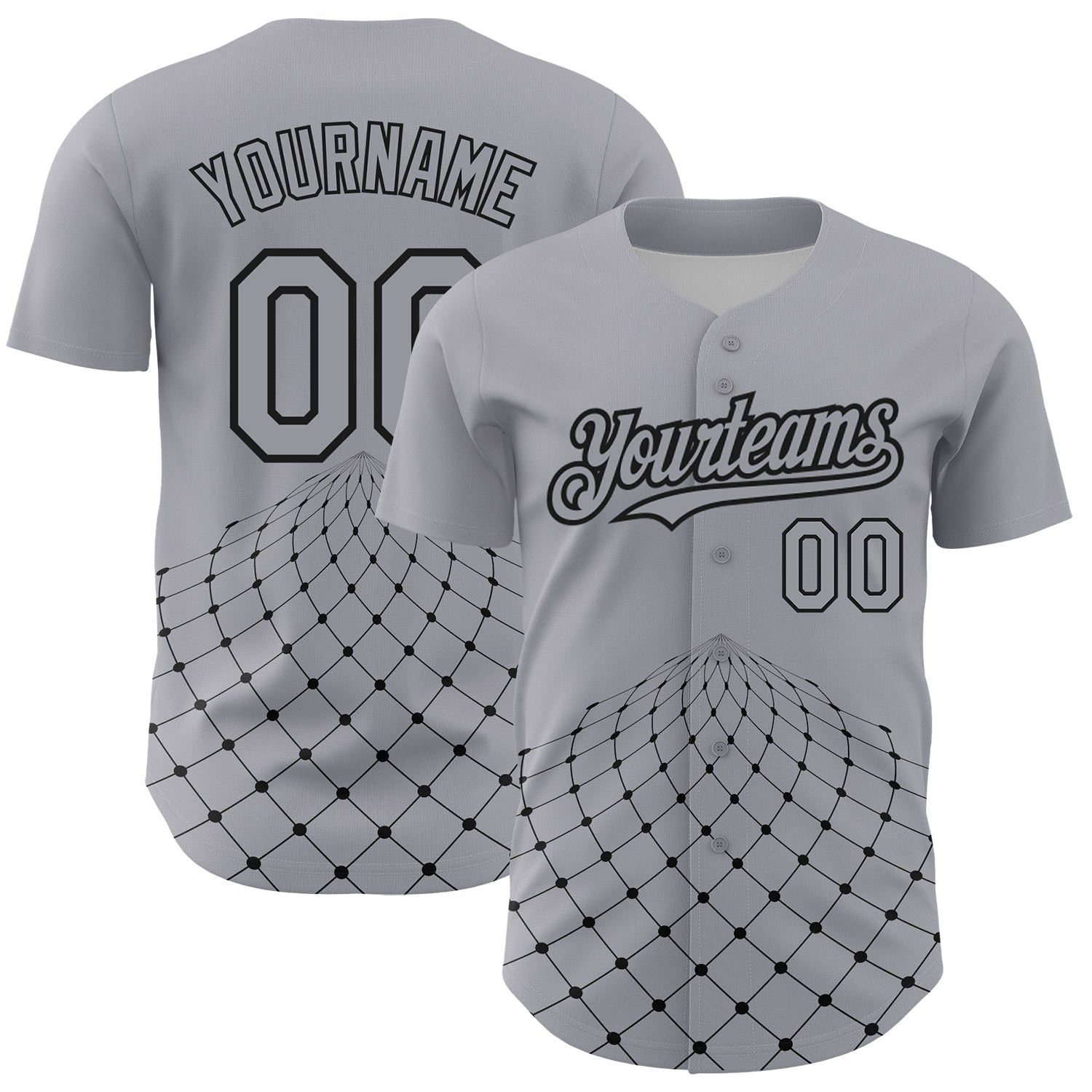 Custom Gray Black 3D Pattern Design Geometric Grid Authentic Baseball Jersey - Main View