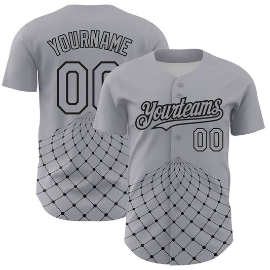 Custom Gray Black 3D Pattern Design Geometric Grid Authentic Baseball Jersey - Main View
