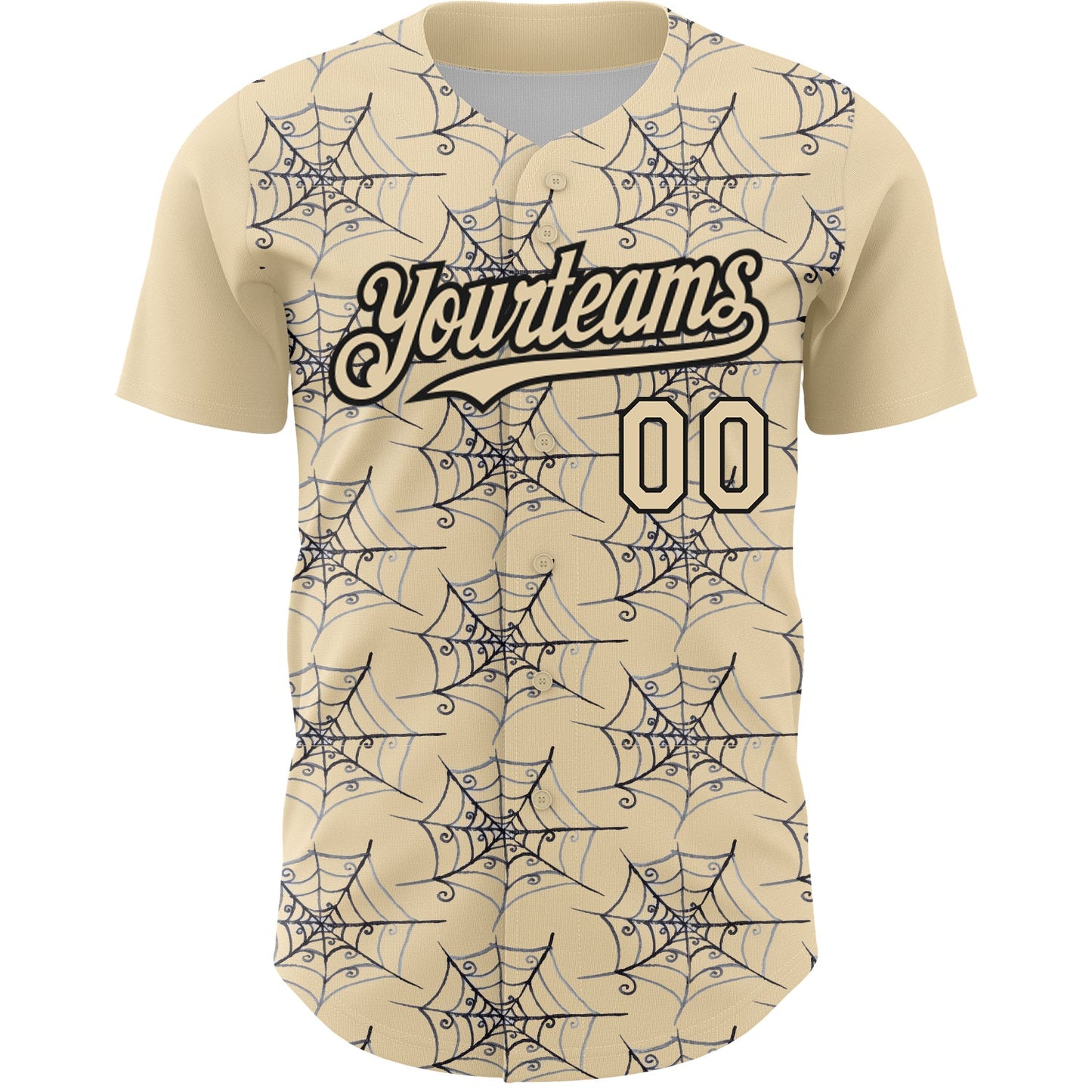 Custom Cream Black 3D Pattern Design Spider Web Authentic Baseball Jersey view 2
