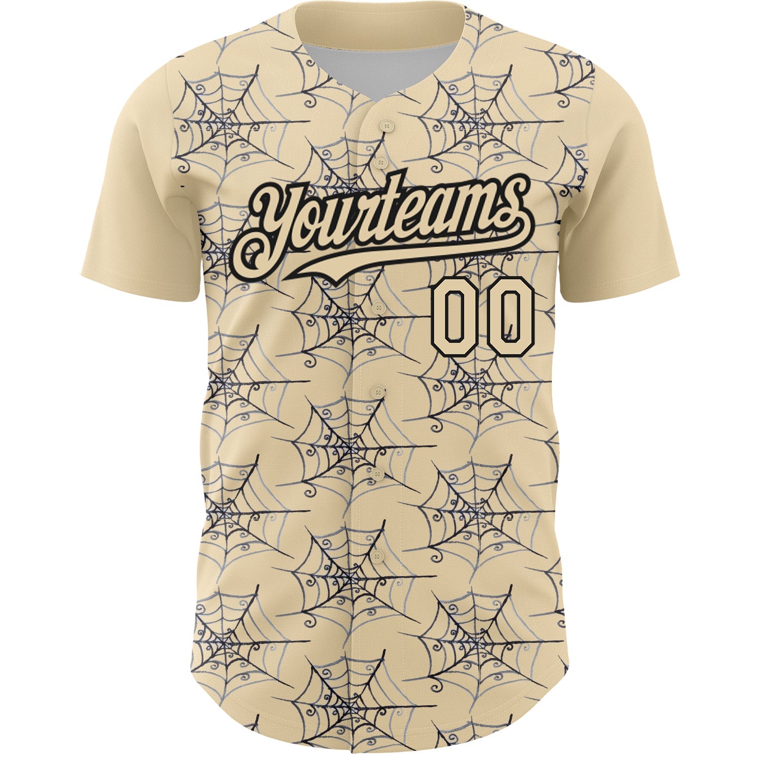 Custom Cream Black 3D Pattern Design Spider Web Authentic Baseball Jersey view 2