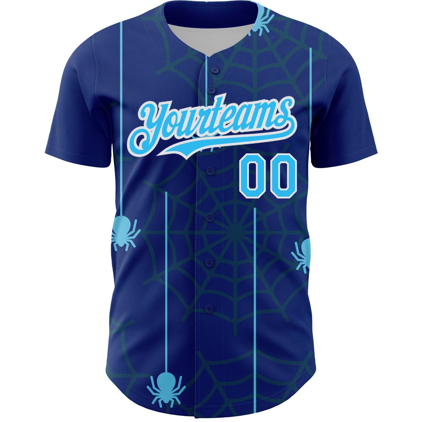 Custom Royal Sky Blue-White 3D Pattern Design Spider Web Authentic Baseball Jersey view 2