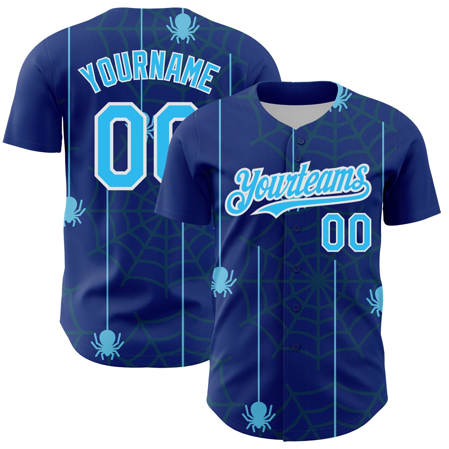 Custom Royal Sky Blue-White 3D Pattern Design Spider Web Authentic Baseball Jersey - Main View