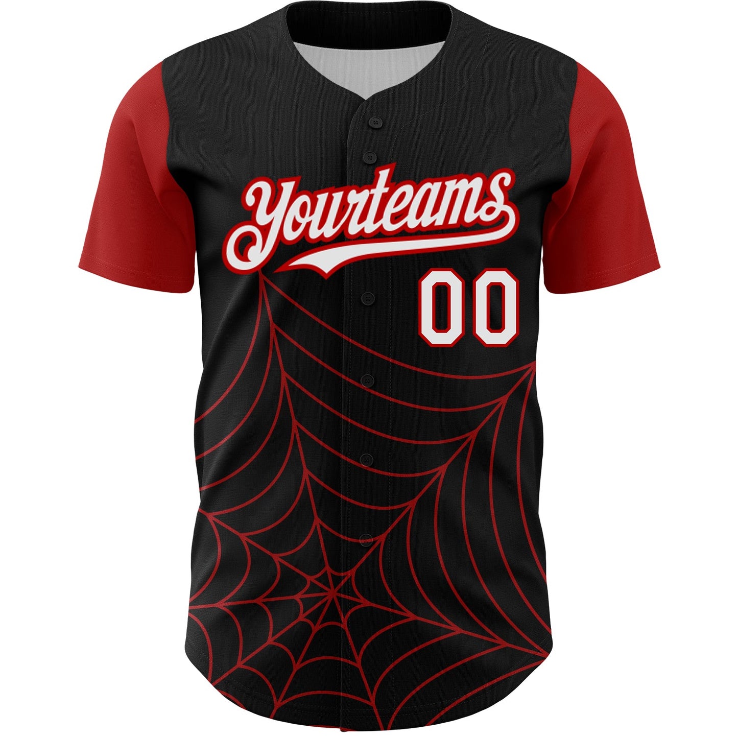 Custom Black White-Red 3D Pattern Design Spider Web Authentic Baseball Jersey view 2