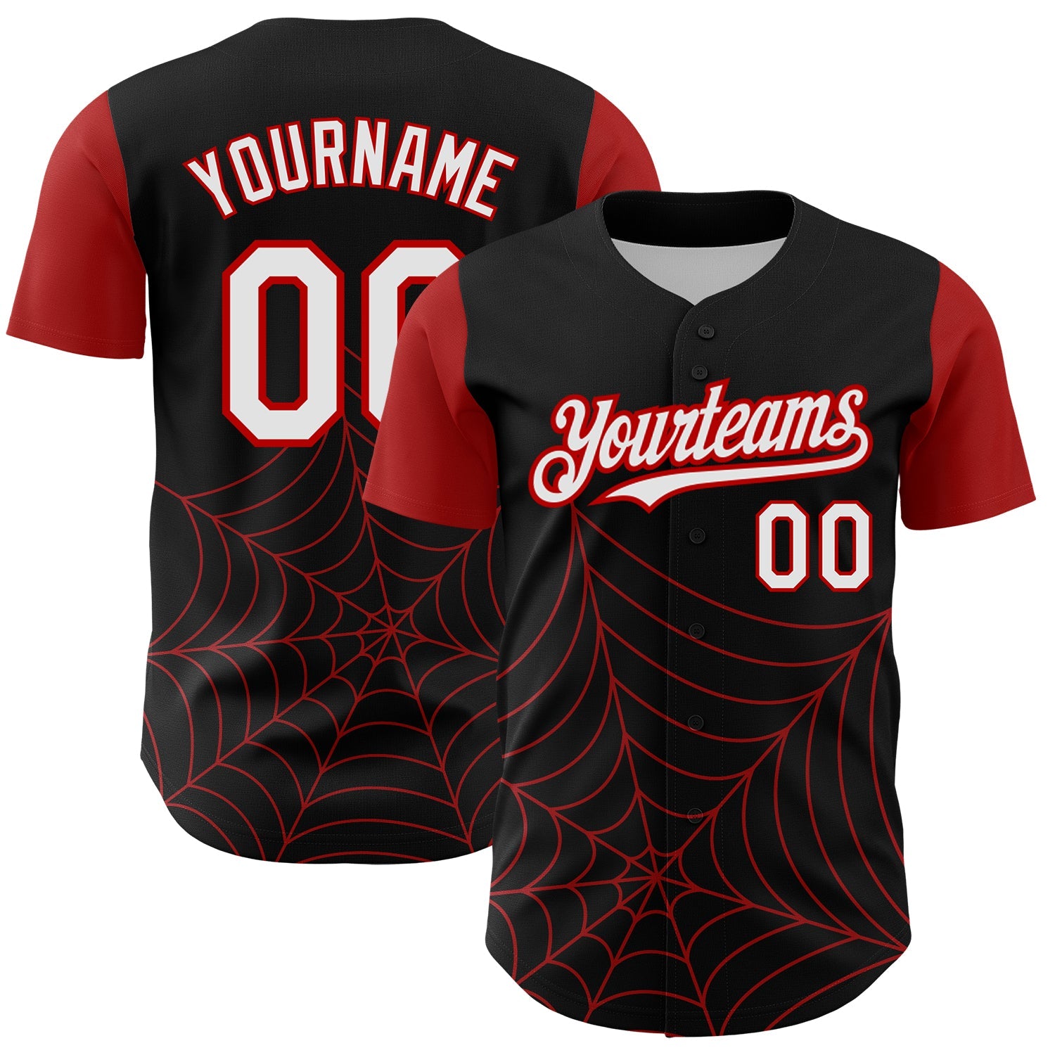 Custom Black White-Red 3D Pattern Design Spider Web Authentic Baseball Jersey - Main View