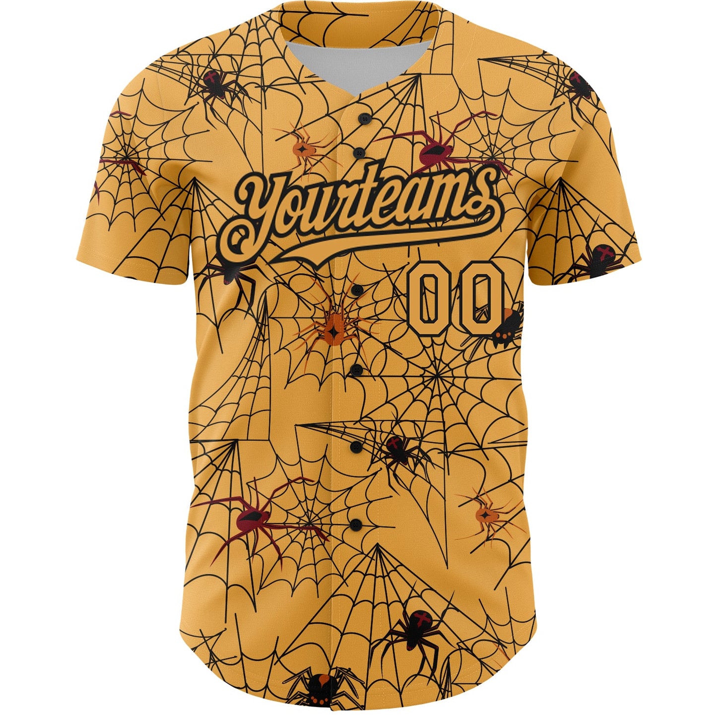 Custom Gold Black 3D Pattern Design Spider Web Authentic Baseball Jersey view 2