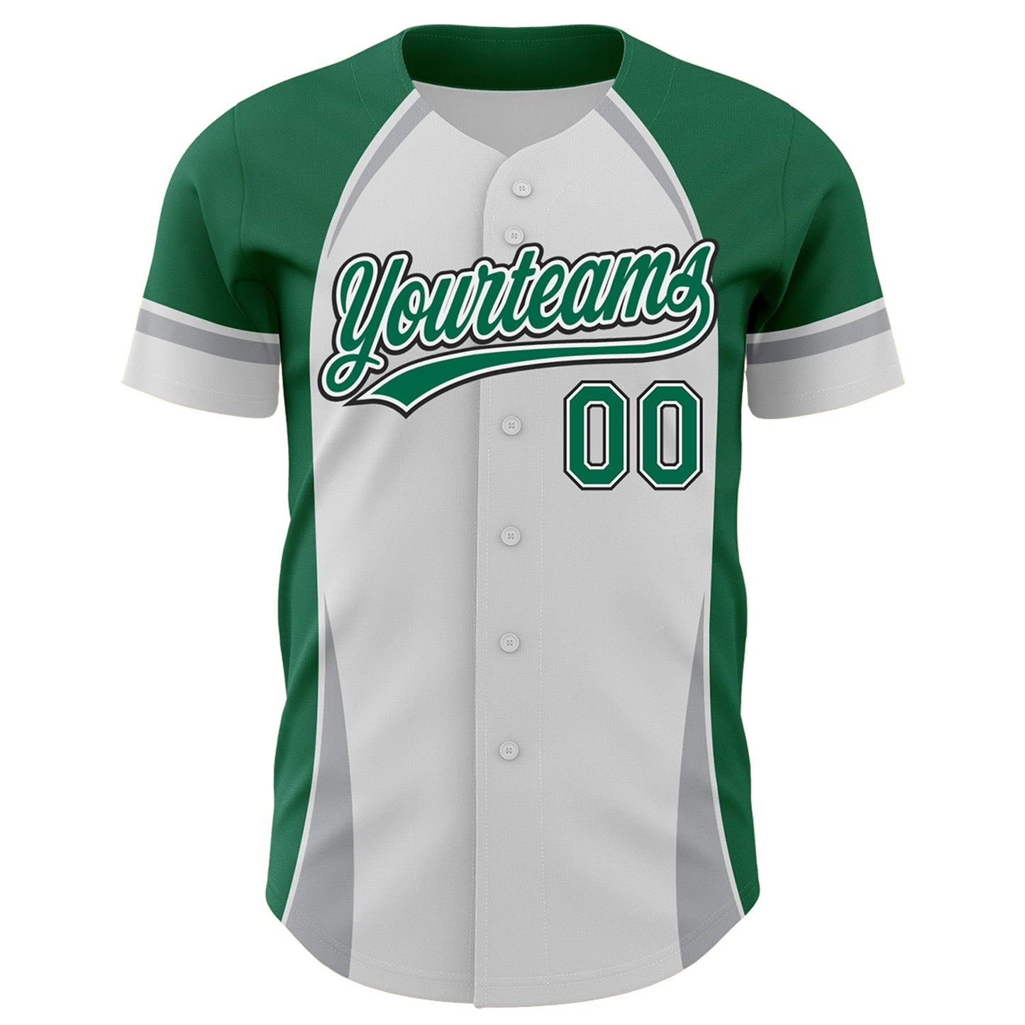 Custom White Kelly Green Gray-Black 3D Pattern Design Curve Solid Authentic Baseball Jersey view 2