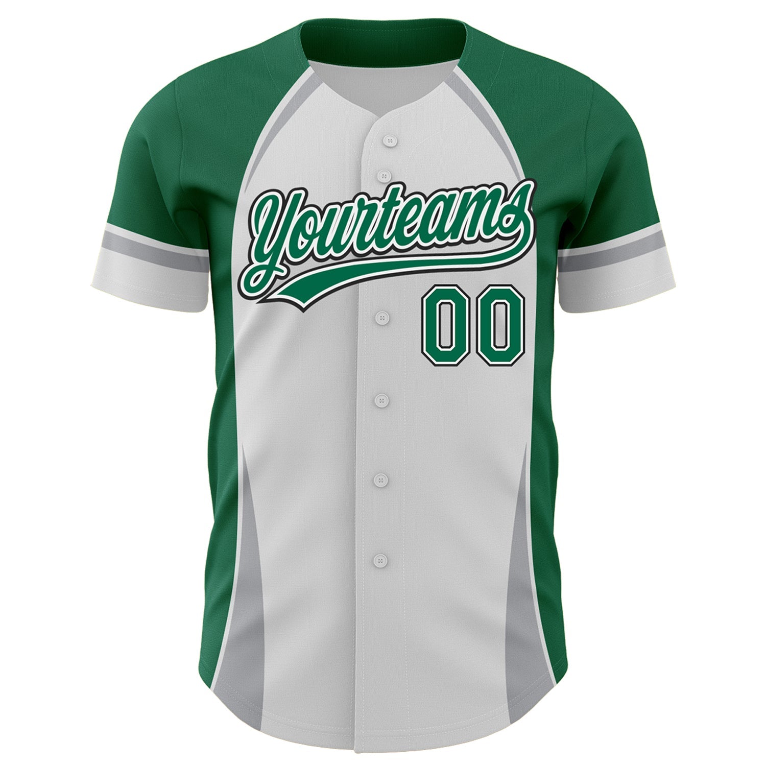 Custom White Kelly Green Gray-Black 3D Pattern Design Curve Solid Authentic Baseball Jersey view 2