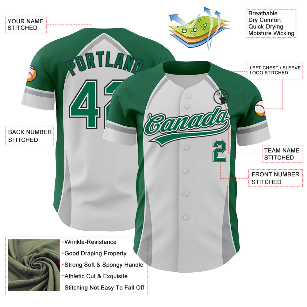 Custom White Kelly Green Gray-Black 3D Pattern Design Curve Solid Authentic Baseball Jersey view 3