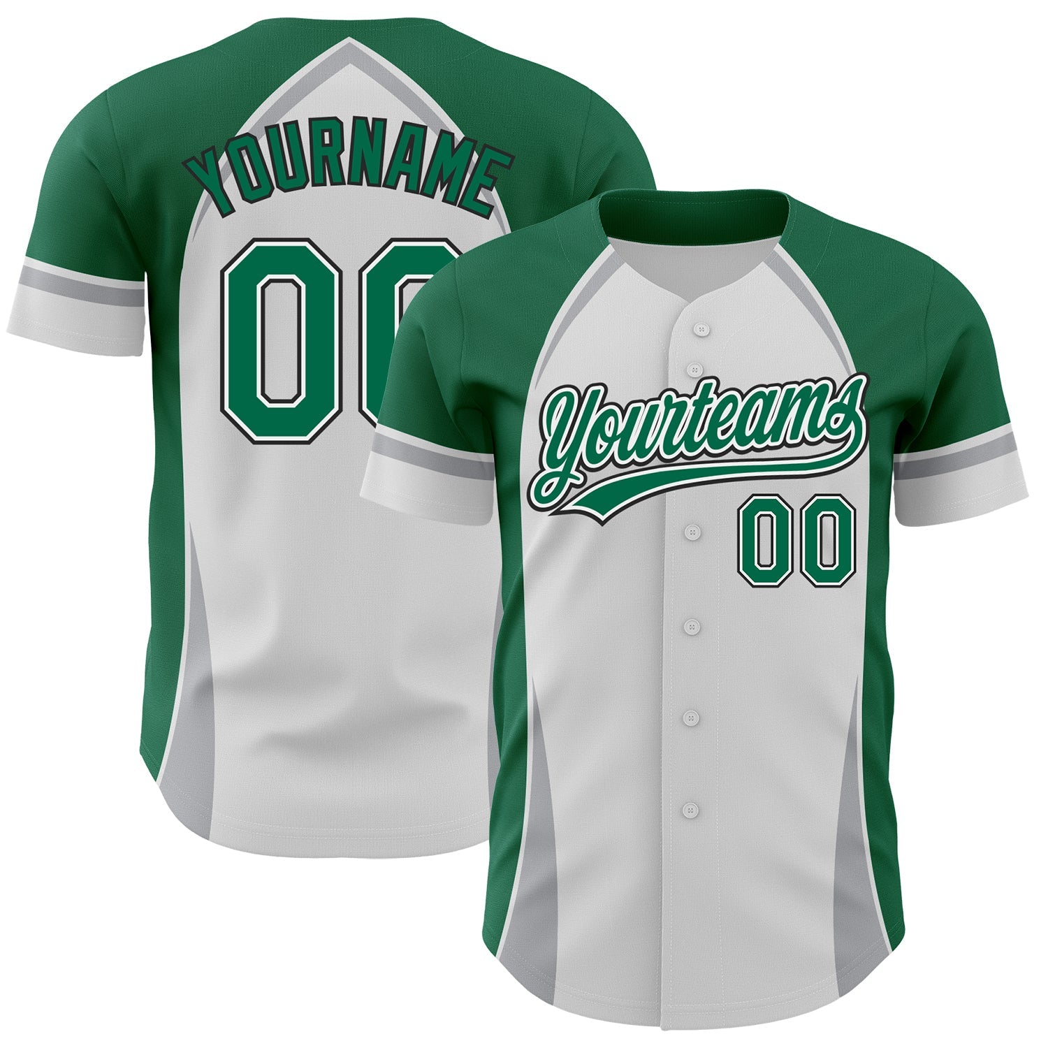 Custom White Kelly Green Gray-Black 3D Pattern Design Curve Solid Authentic Baseball Jersey - Main View