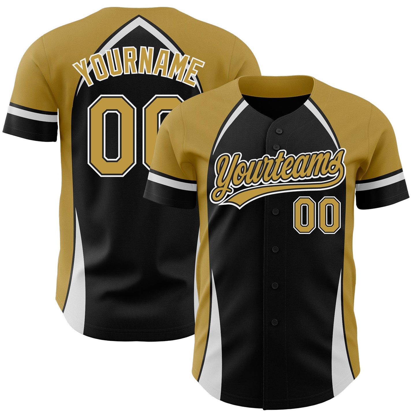 Custom Black Old Gold-White 3D Pattern Design Curve Solid Authentic Baseball Jersey - Main View