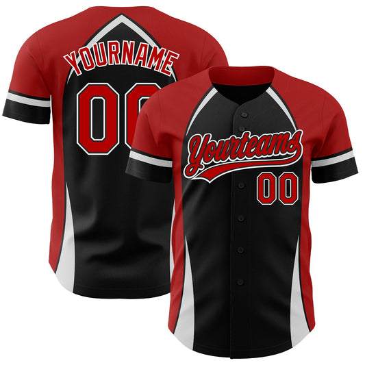 Custom Black Red-White 3D Pattern Design Curve Solid Authentic Baseball Jersey - Main View