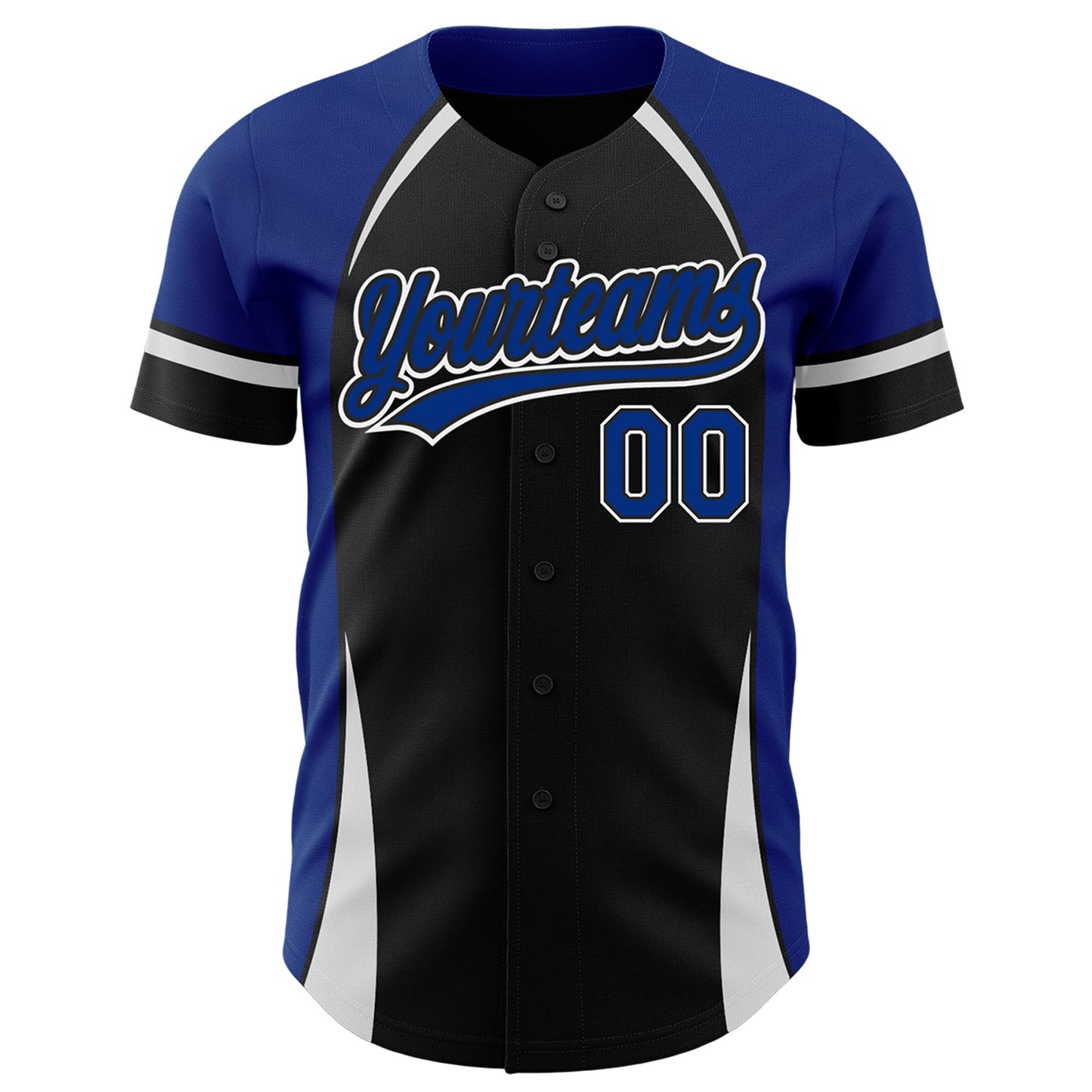Custom Black Royal-White 3D Pattern Design Curve Solid Authentic Baseball Jersey view 2