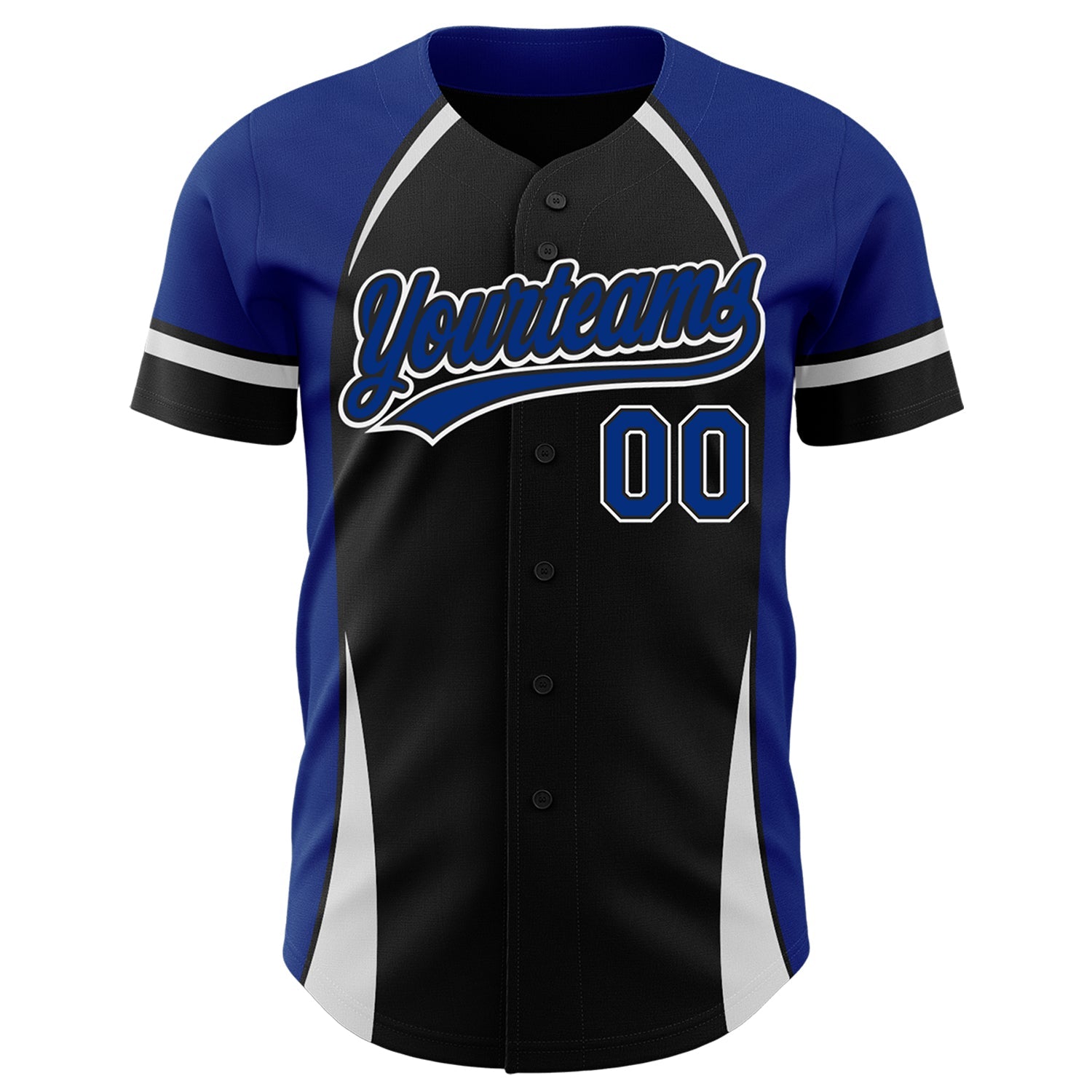 Custom Black Royal-White 3D Pattern Design Curve Solid Authentic Baseball Jersey view 2