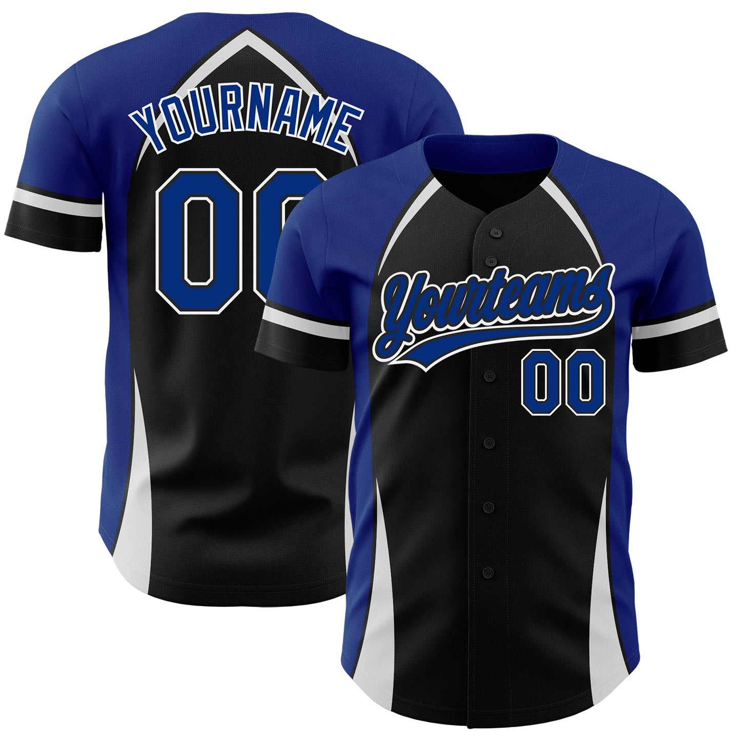Custom Black Royal-White 3D Pattern Design Curve Solid Authentic Baseball Jersey - Main View