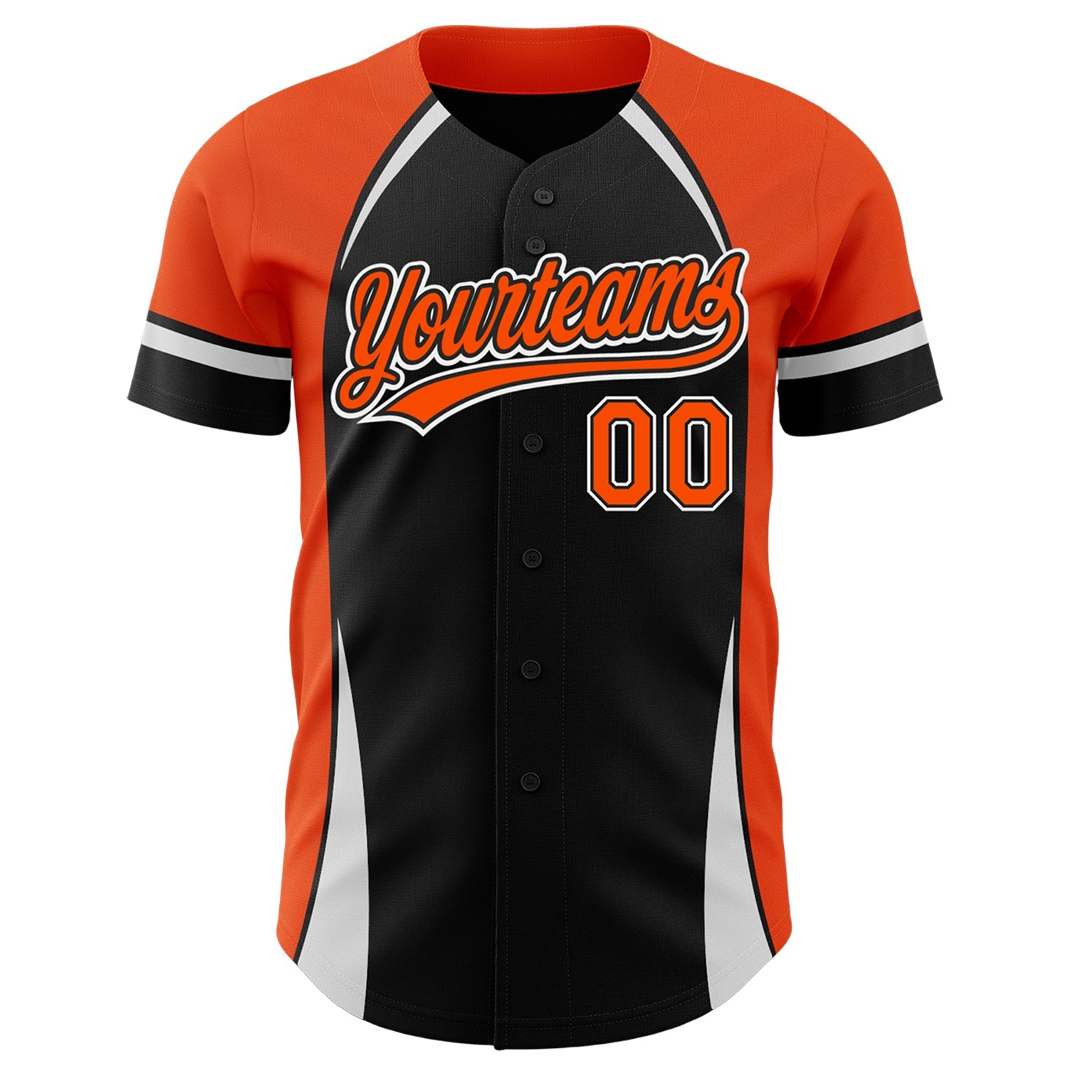 Custom Black Orange-White 3D Pattern Design Curve Solid Authentic Baseball Jersey view 2