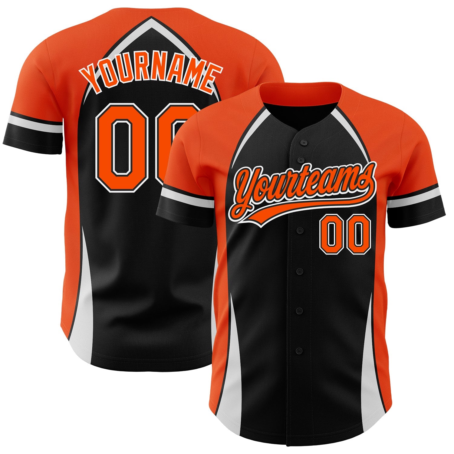 Custom Black Orange-White 3D Pattern Design Curve Solid Authentic Baseball Jersey - Main View