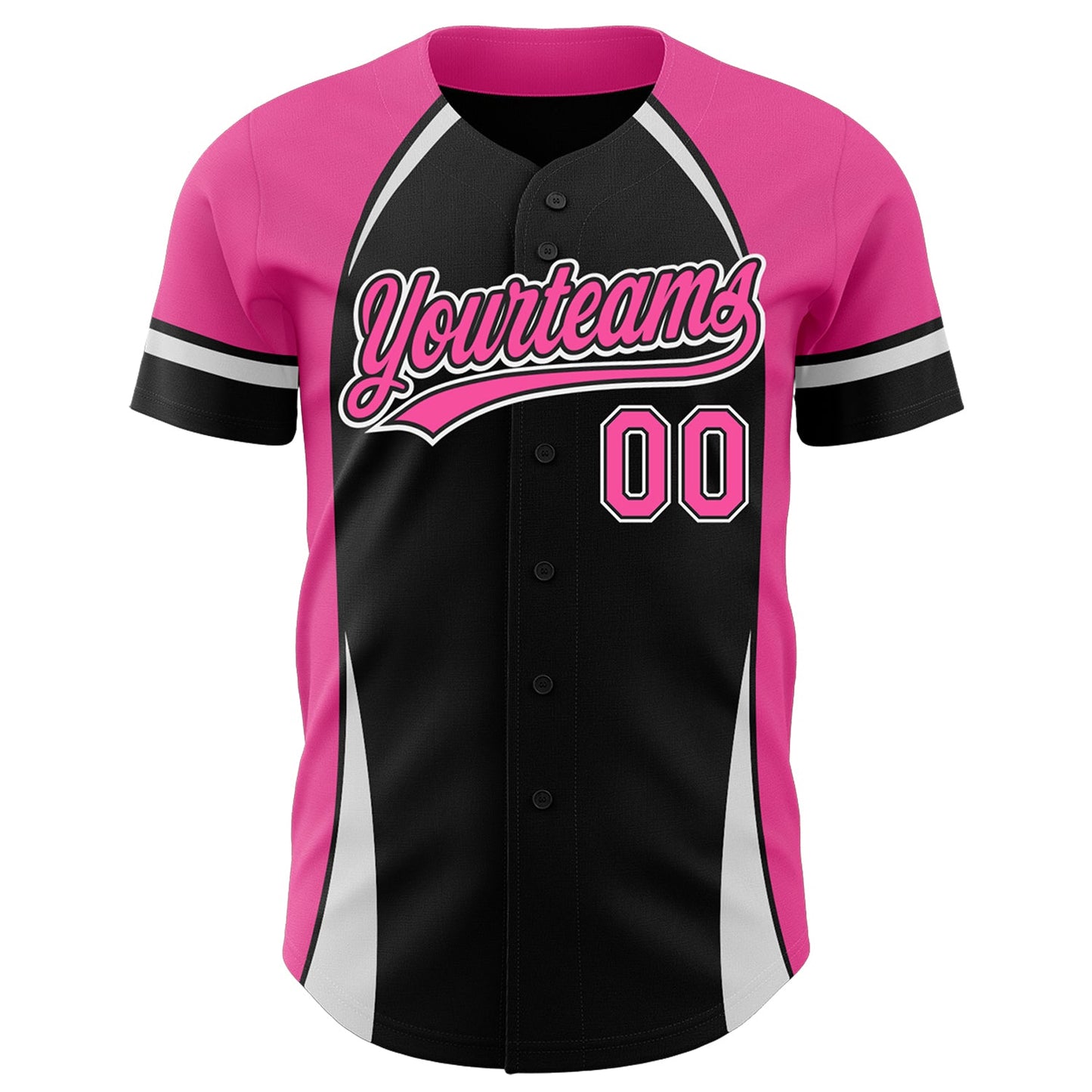 Custom Black Pink-White 3D Pattern Design Curve Solid Authentic Baseball Jersey view 2