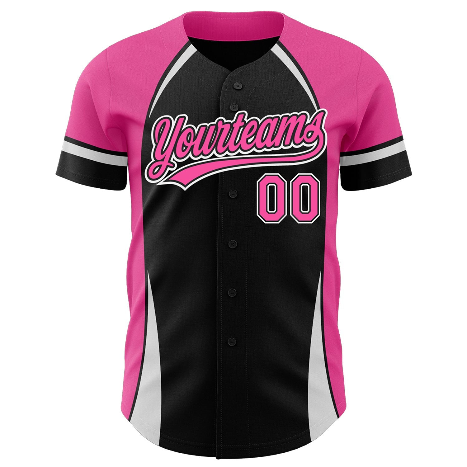 Custom Black Pink-White 3D Pattern Design Curve Solid Authentic Baseball Jersey view 2