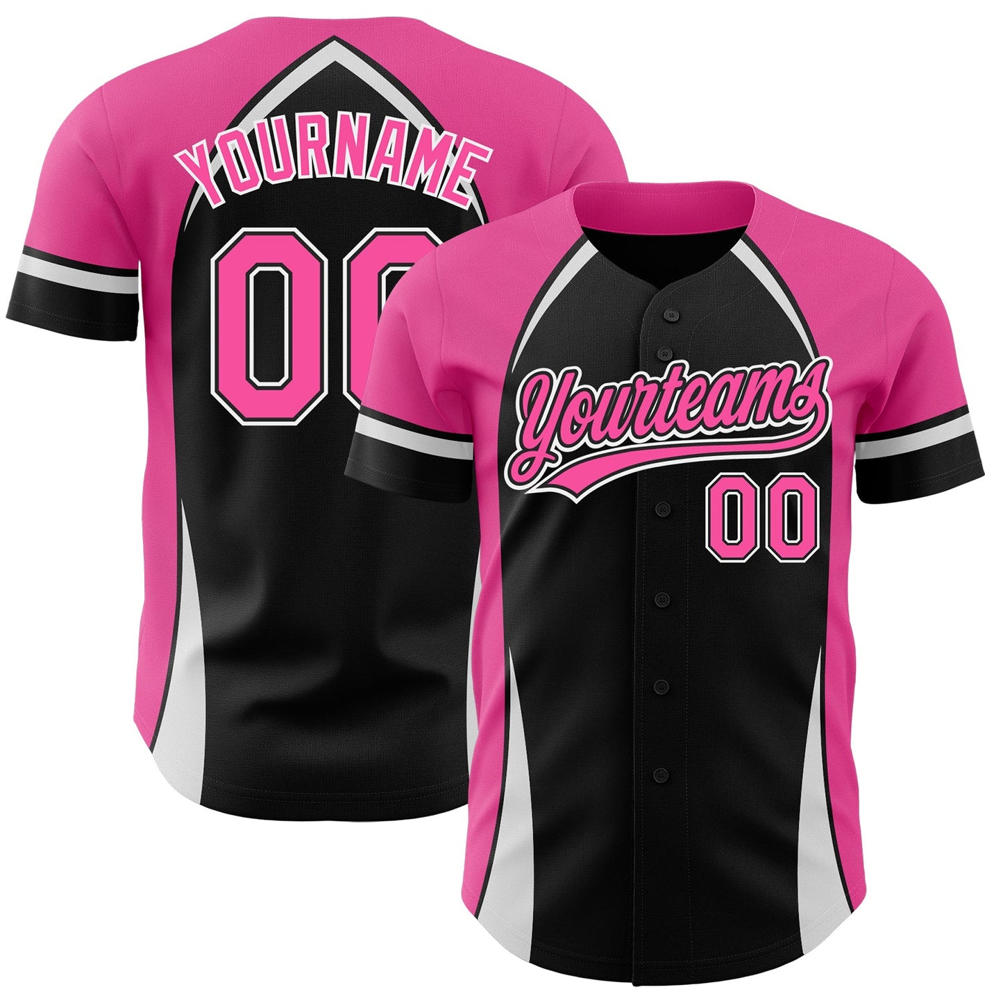 Custom Black Pink-White 3D Pattern Design Curve Solid Authentic Baseball Jersey - Main View