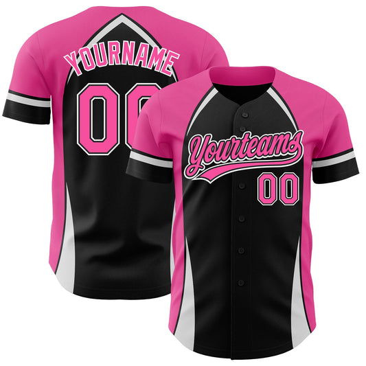 Custom Black Pink-White 3D Pattern Design Curve Solid Authentic Baseball Jersey - Main View