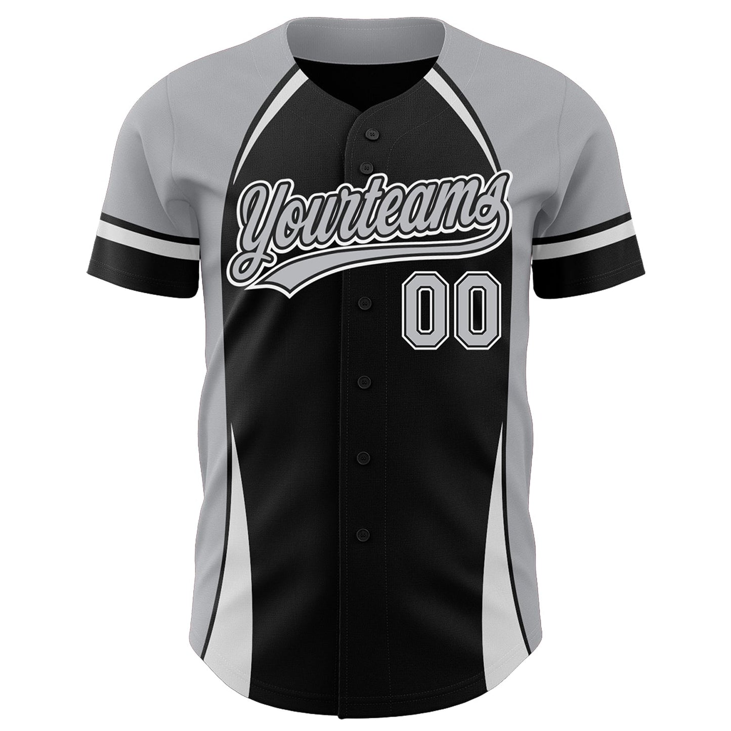 Custom Black Gray-White 3D Pattern Design Curve Solid Authentic Baseball Jersey view 2