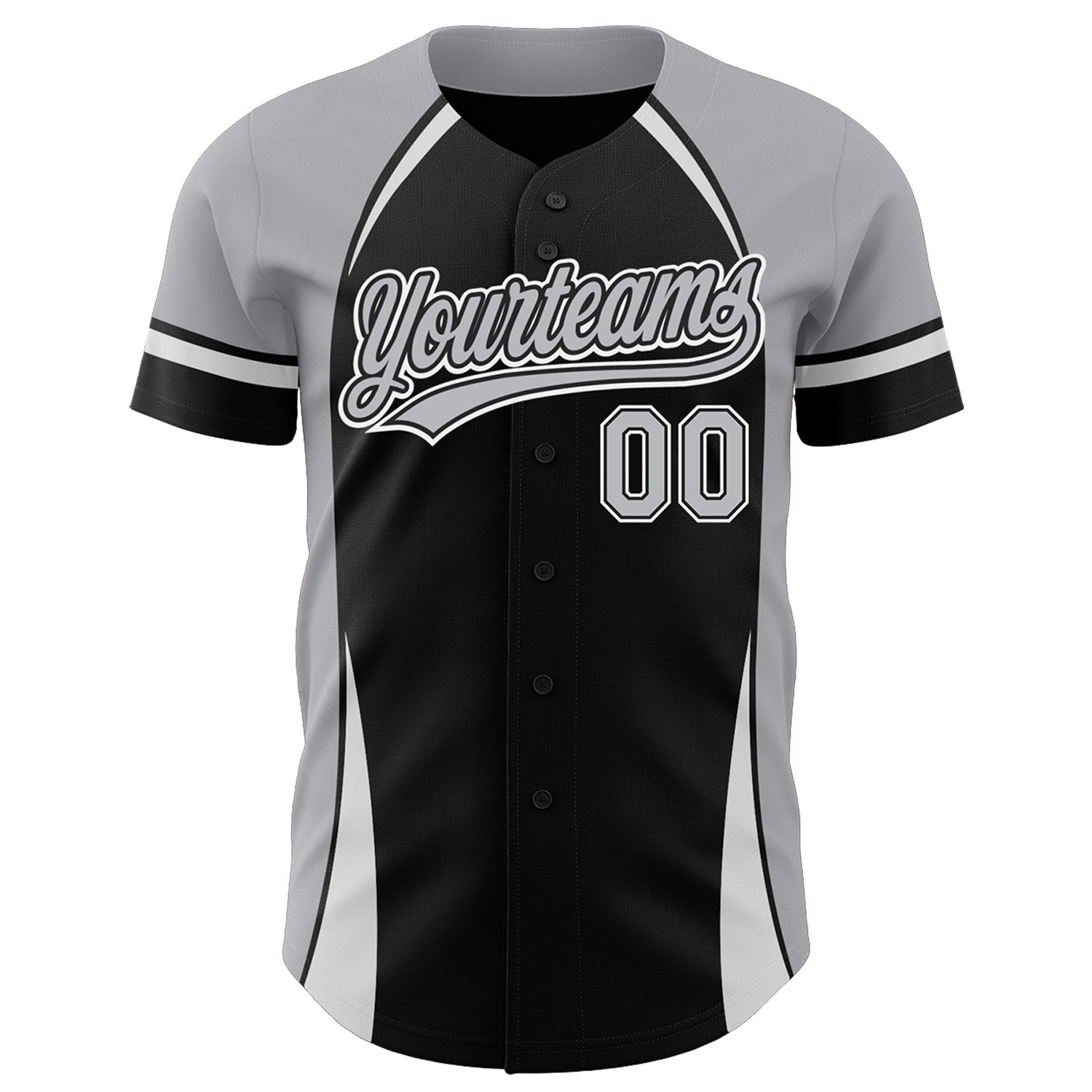 Custom Black Gray-White 3D Pattern Design Curve Solid Authentic Baseball Jersey view 2