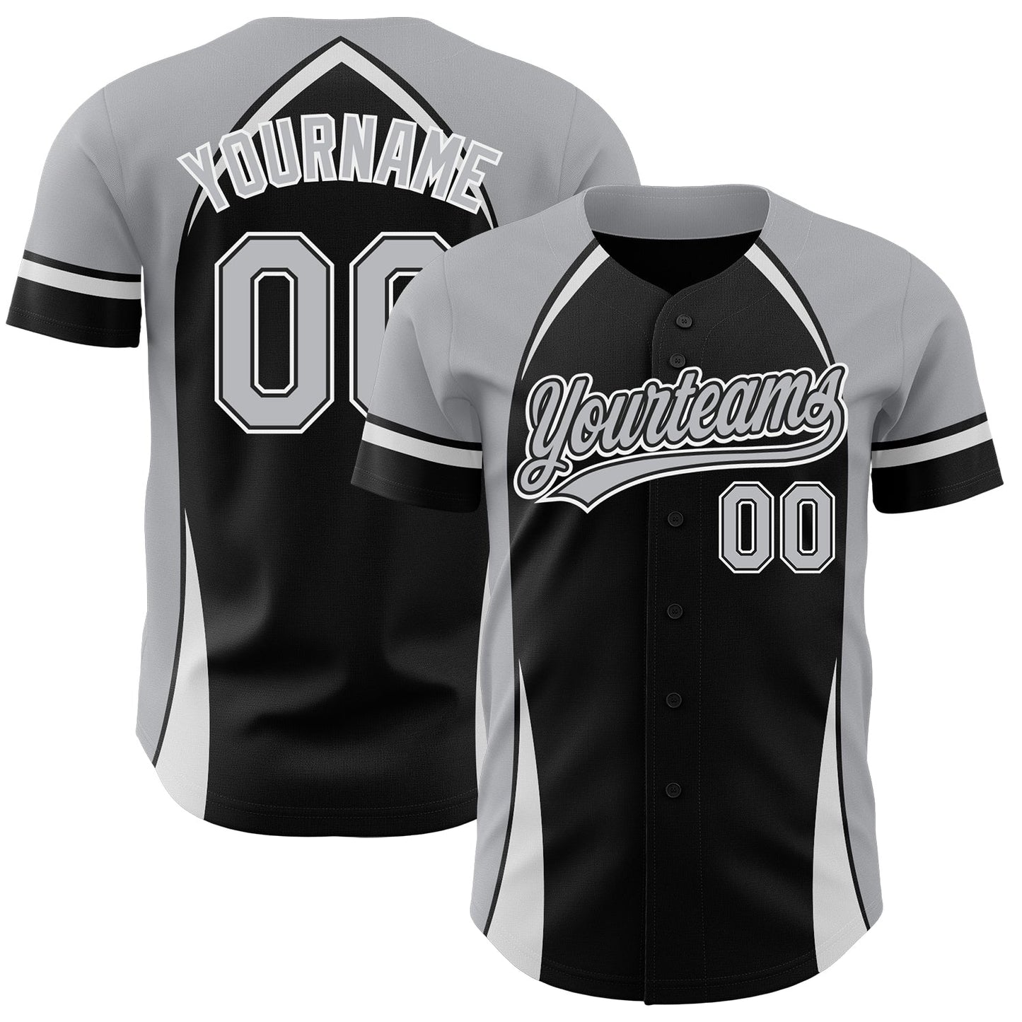Custom Black Gray-White 3D Pattern Design Curve Solid Authentic Baseball Jersey - Main View