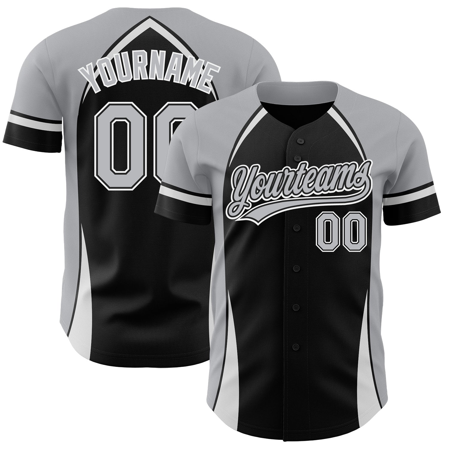 Custom Black Gray-White 3D Pattern Design Curve Solid Authentic Baseball Jersey - Main View