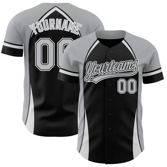 Custom Black Gray-White 3D Pattern Design Curve Solid Authentic Baseball Jersey - Main View