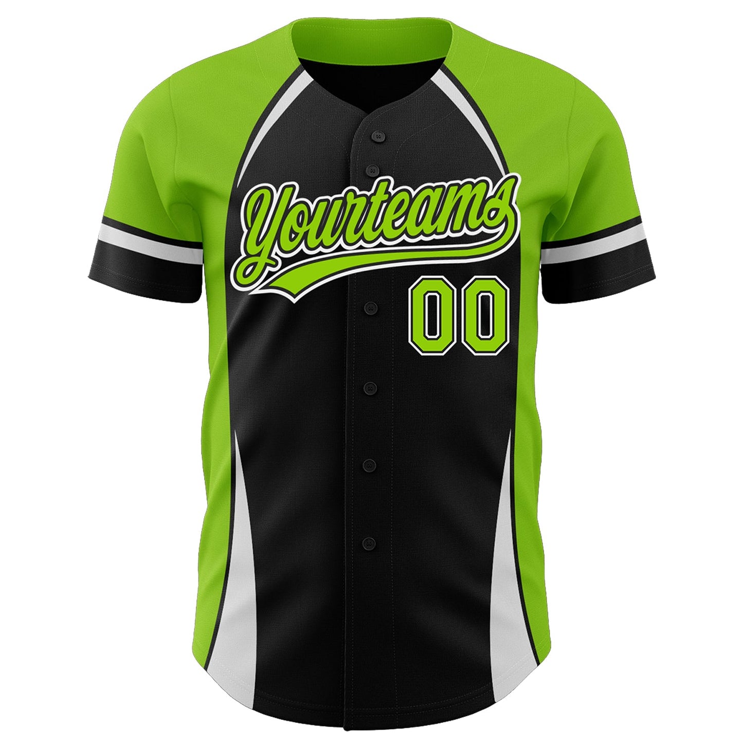 Custom Black Neon Green-White 3D Pattern Design Curve Solid Authentic Baseball Jersey view 2