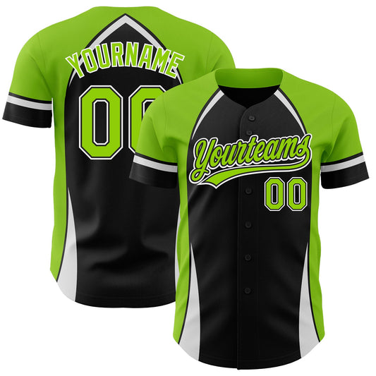 Custom Black Neon Green-White 3D Pattern Design Curve Solid Authentic Baseball Jersey - Main View