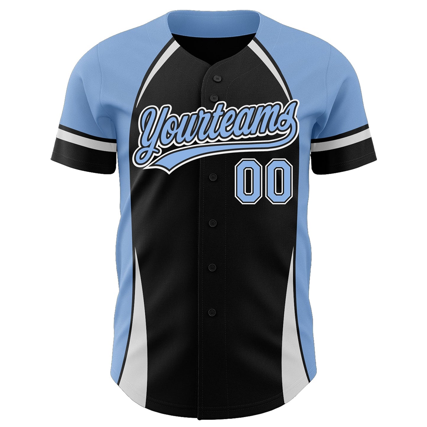 Custom Black Light Blue-White 3D Pattern Design Curve Solid Authentic Baseball Jersey view 2