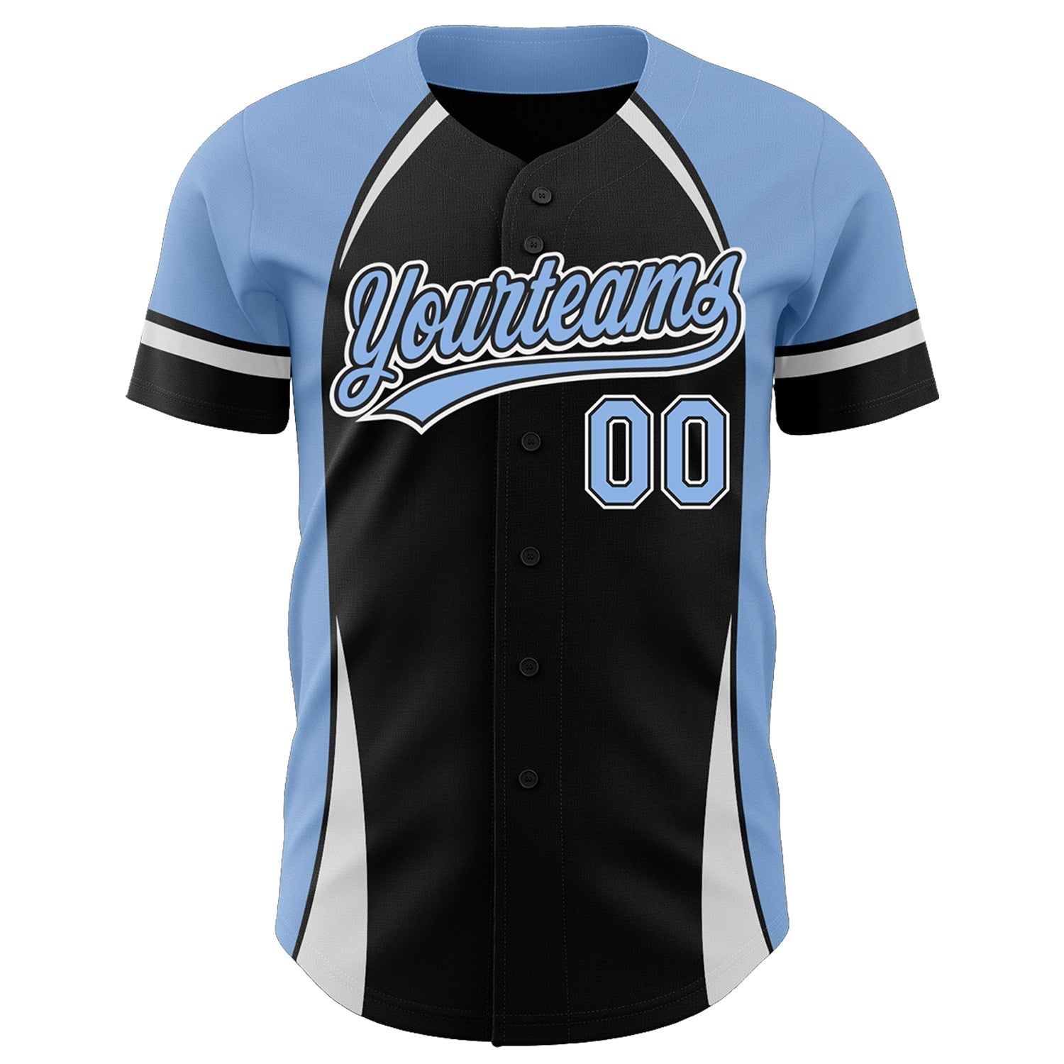 Custom Black Light Blue-White 3D Pattern Design Curve Solid Authentic Baseball Jersey view 2