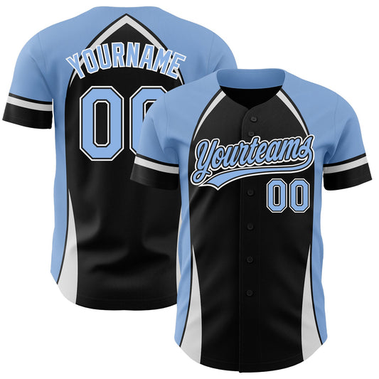 Custom Black Light Blue-White 3D Pattern Design Curve Solid Authentic Baseball Jersey - Main View