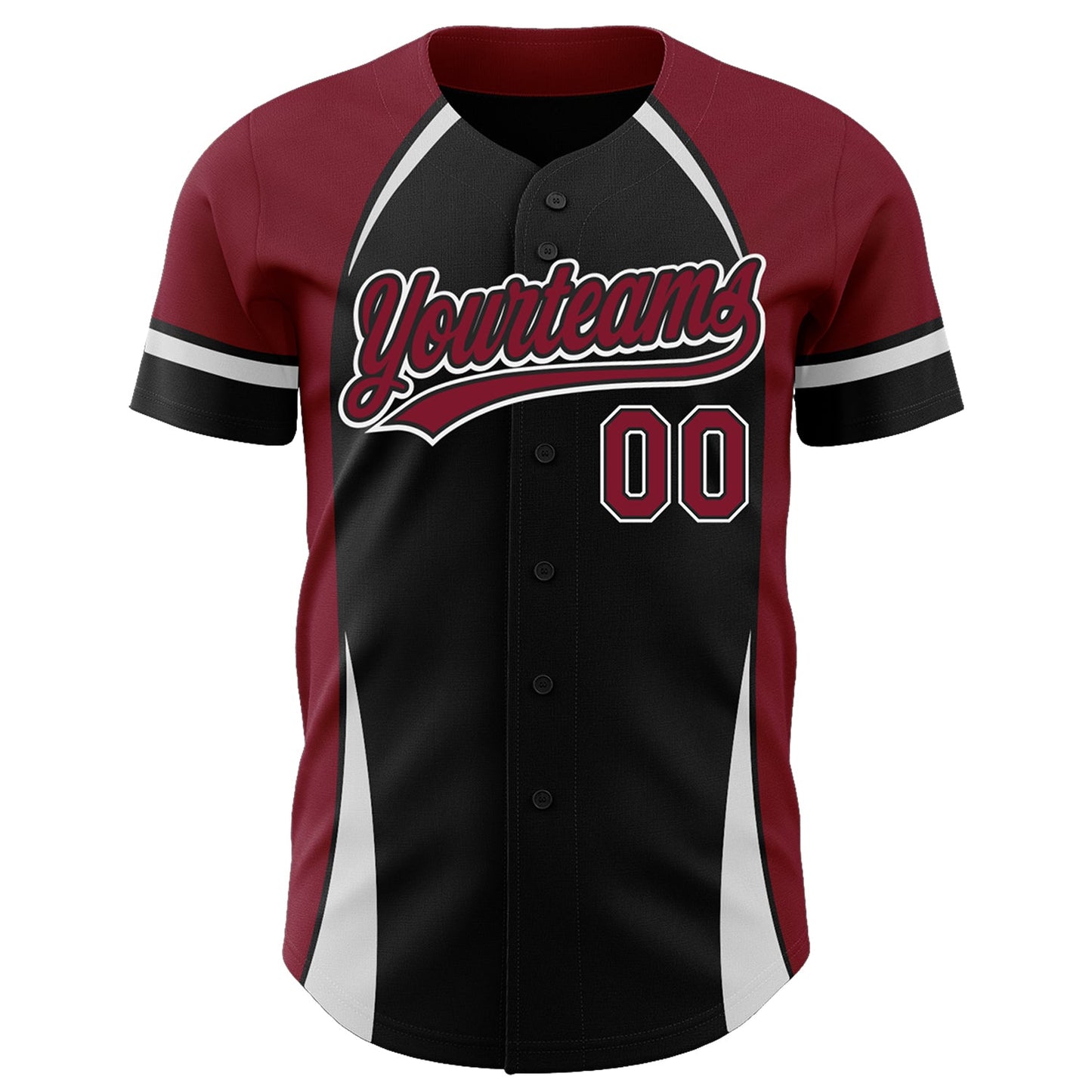 Custom Black Crimson-White 3D Pattern Design Curve Solid Authentic Baseball Jersey view 2