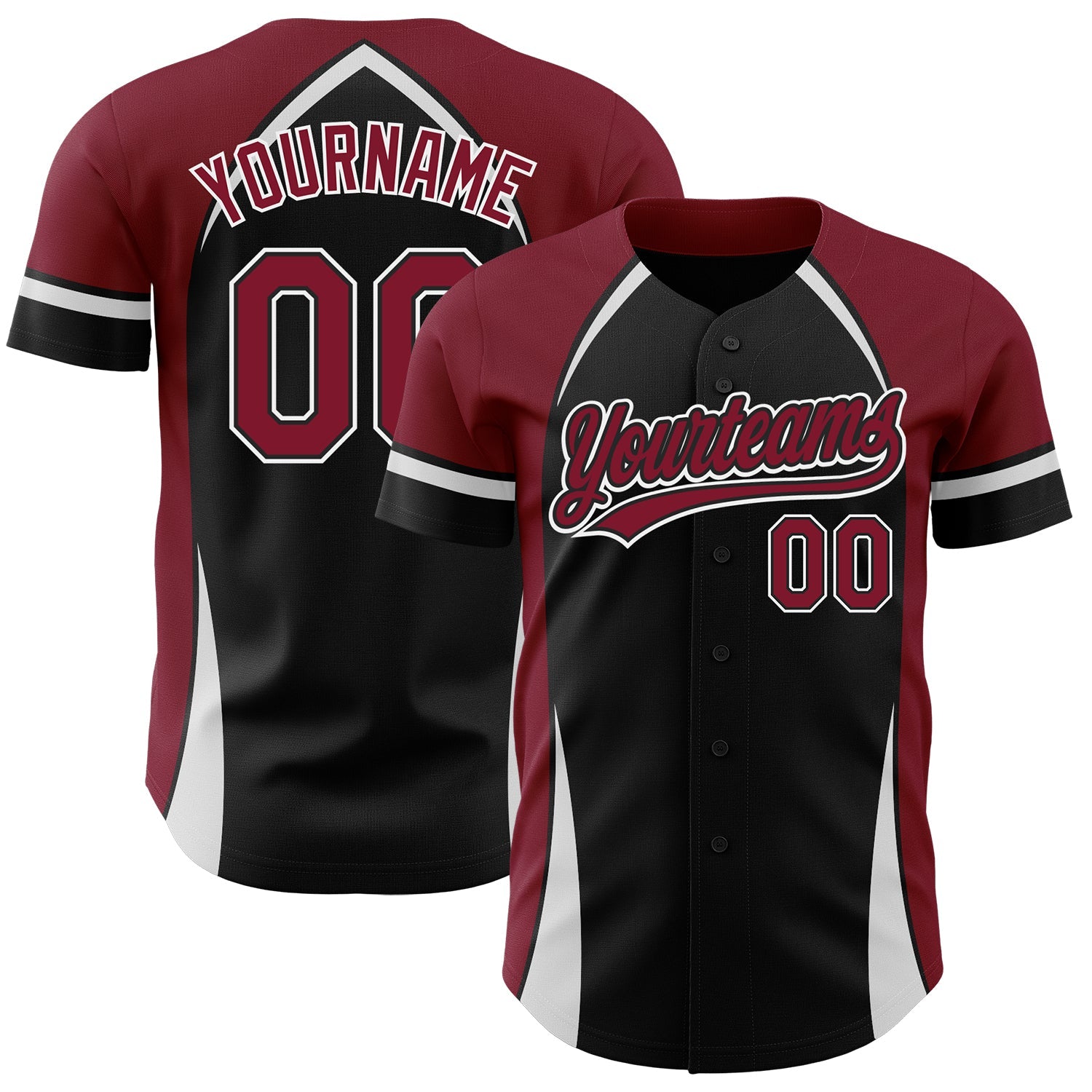 Custom Black Crimson-White 3D Pattern Design Curve Solid Authentic Baseball Jersey - Main View