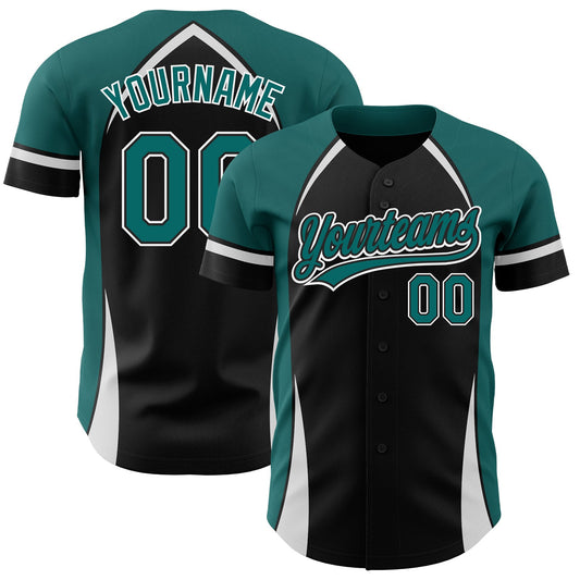 Custom Black Teal-White 3D Pattern Design Curve Solid Authentic Baseball Jersey - Main View
