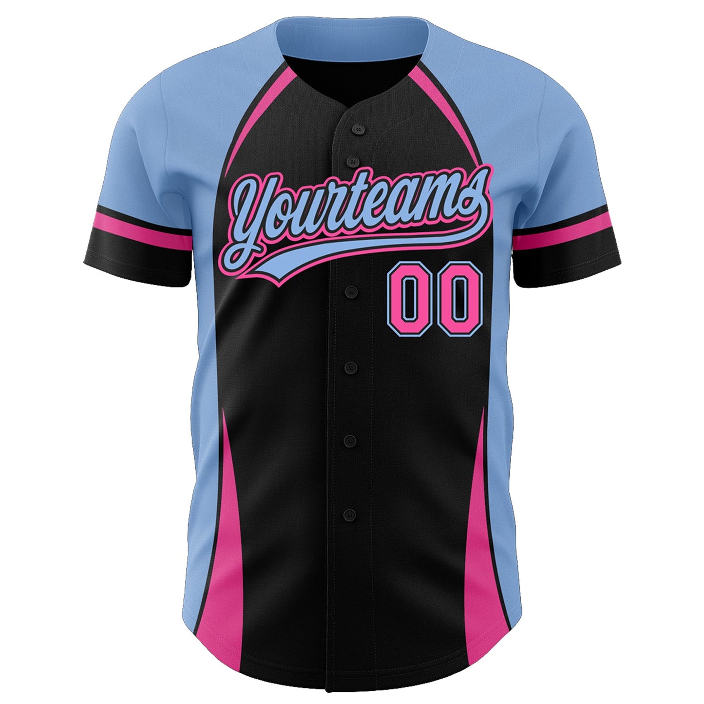 Custom Black Pink-Light Blue 3D Pattern Design Curve Solid Authentic Baseball Jersey view 2