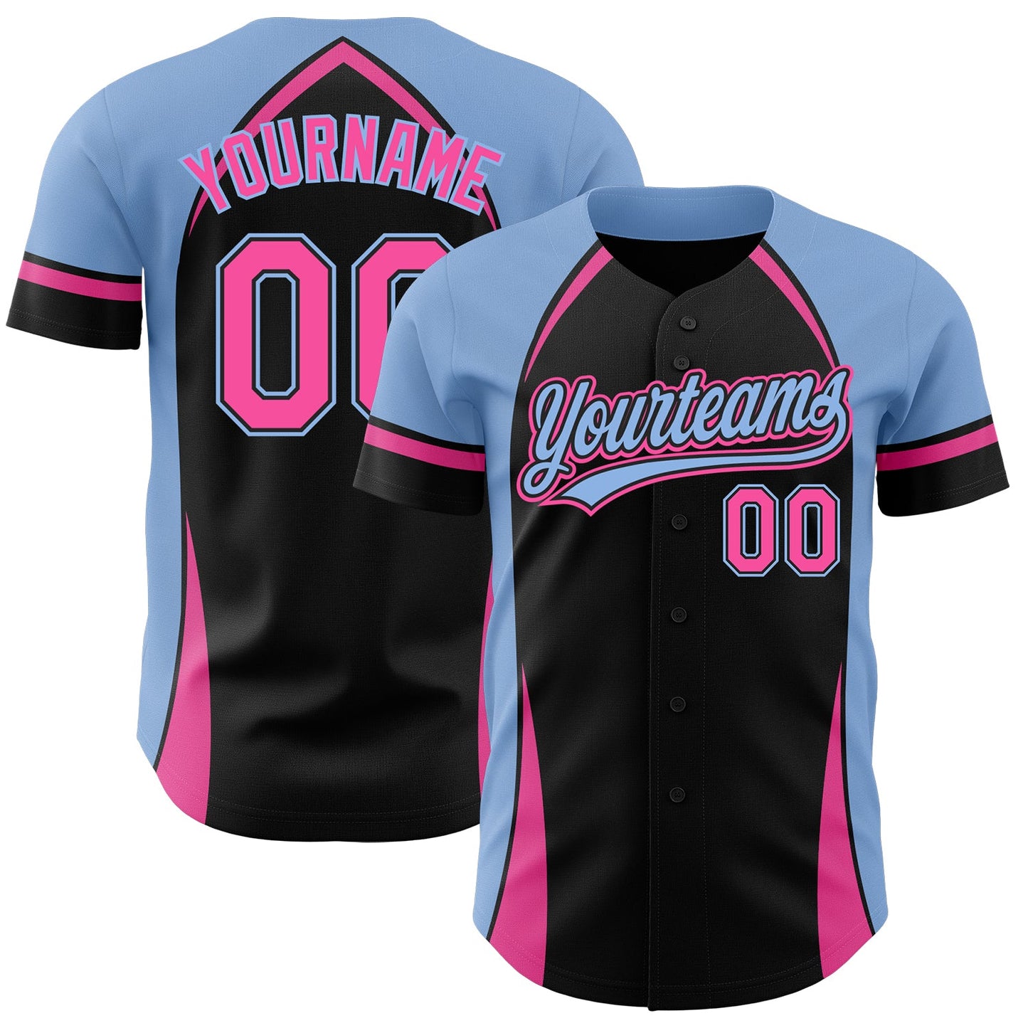 Custom Black Pink-Light Blue 3D Pattern Design Curve Solid Authentic Baseball Jersey - Main View