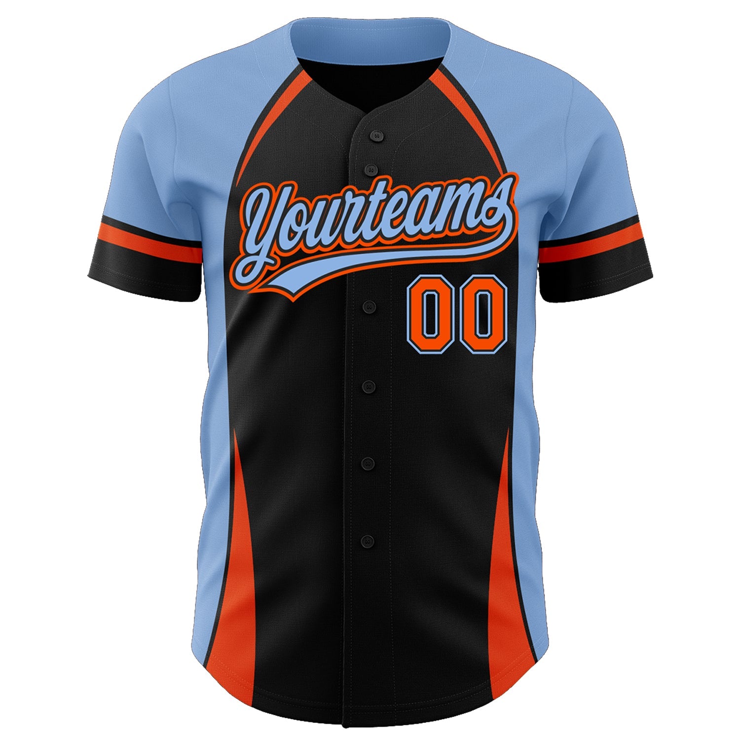 Custom Black Orange-Powder Blue 3D Pattern Design Curve Solid Authentic Baseball Jersey view 2