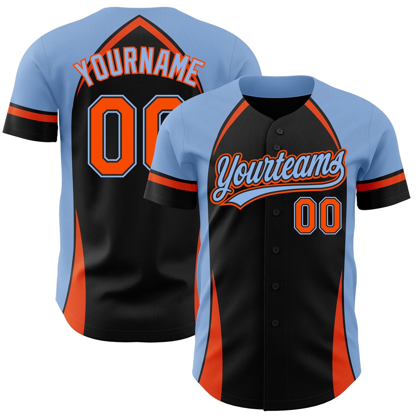 Custom Black Orange-Powder Blue 3D Pattern Design Curve Solid Authentic Baseball Jersey - Main View
