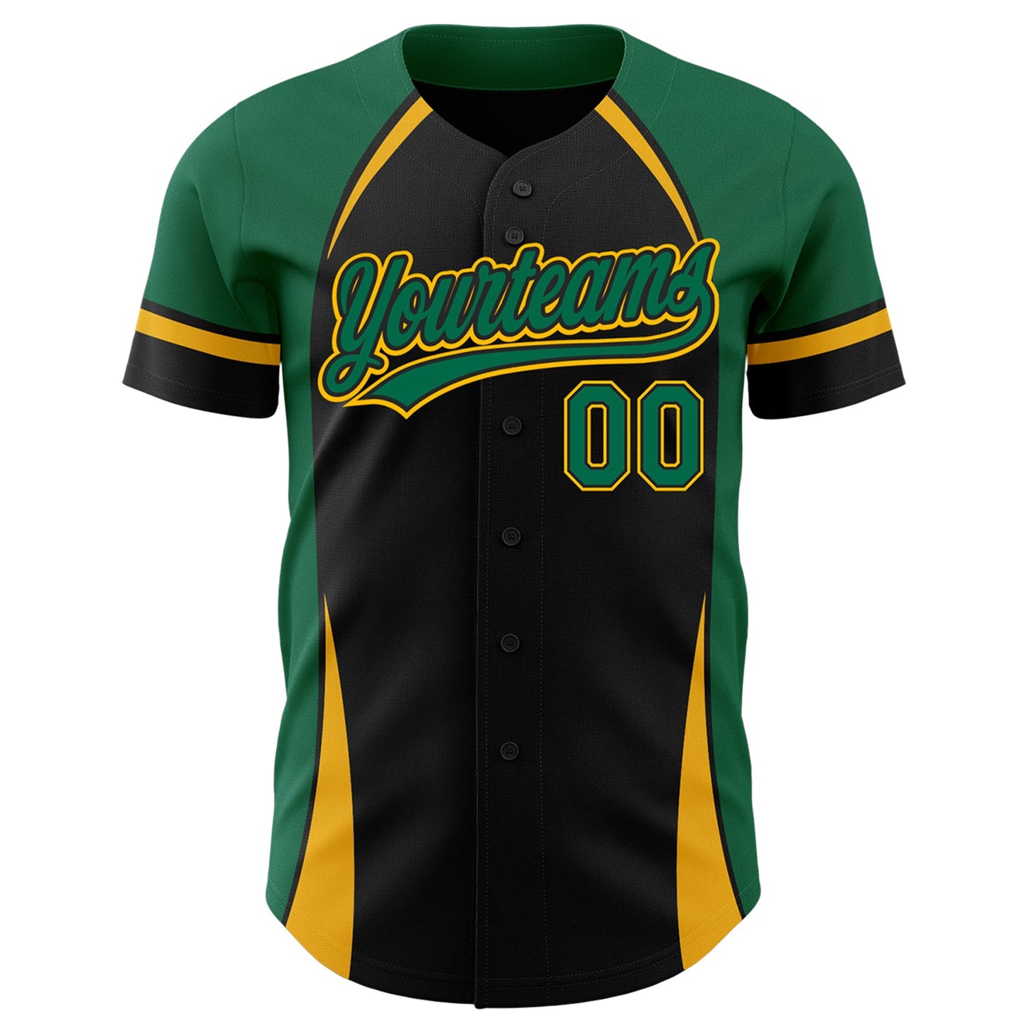 Custom Black Kelly Green-Gold 3D Pattern Design Curve Solid Authentic Baseball Jersey view 2