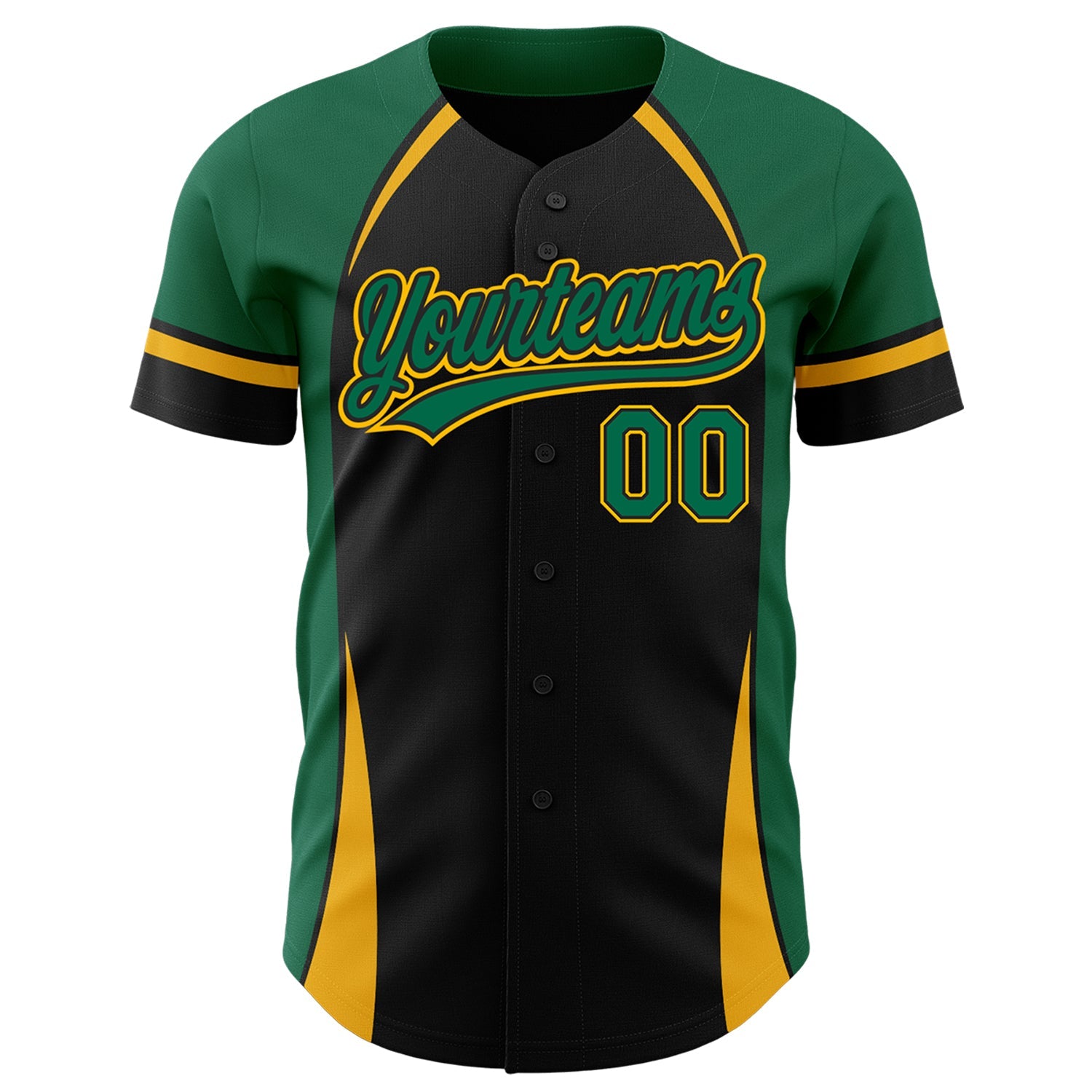 Custom Black Kelly Green-Gold 3D Pattern Design Curve Solid Authentic Baseball Jersey view 2