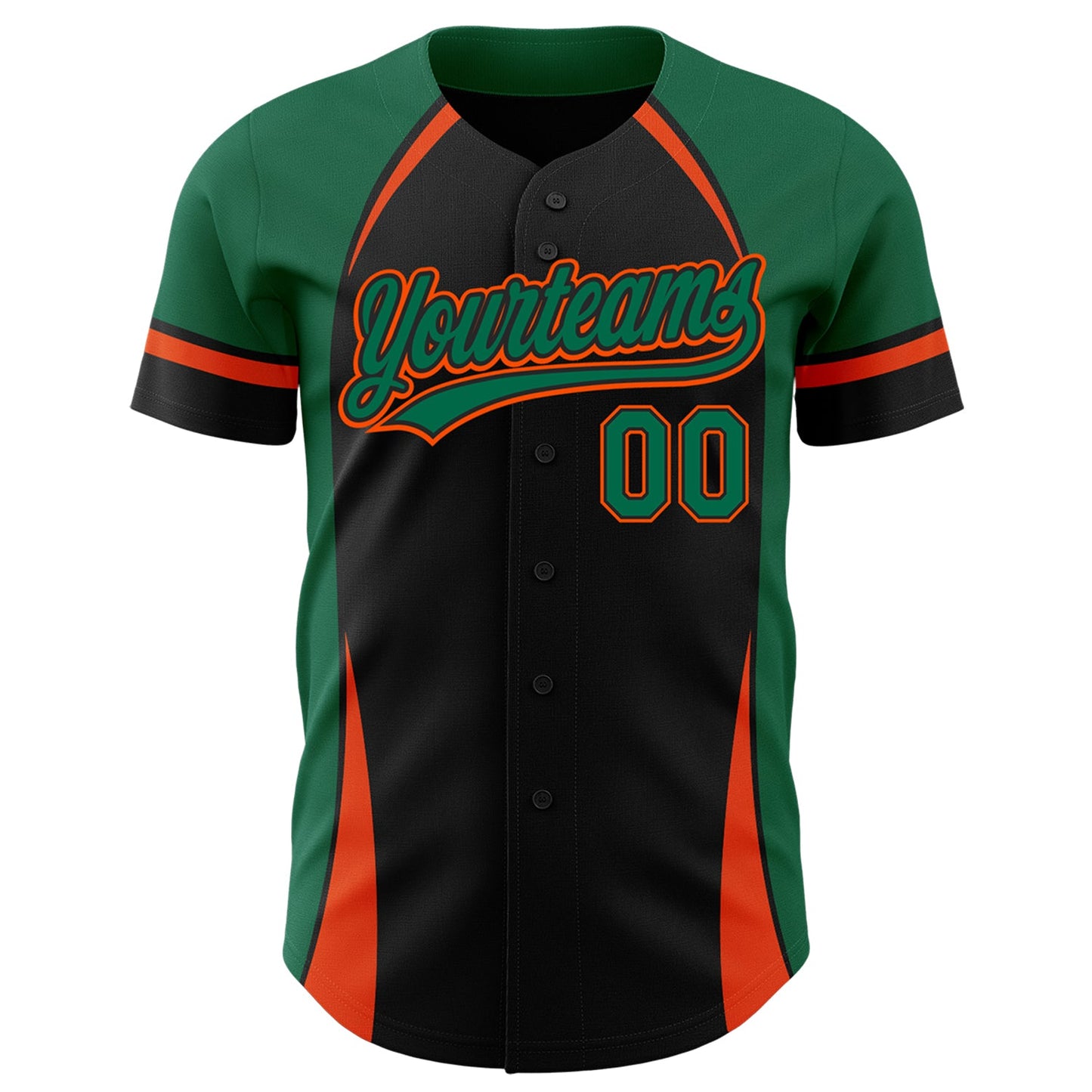Custom Black Kelly Green-Orange 3D Pattern Design Curve Solid Authentic Baseball Jersey view 2