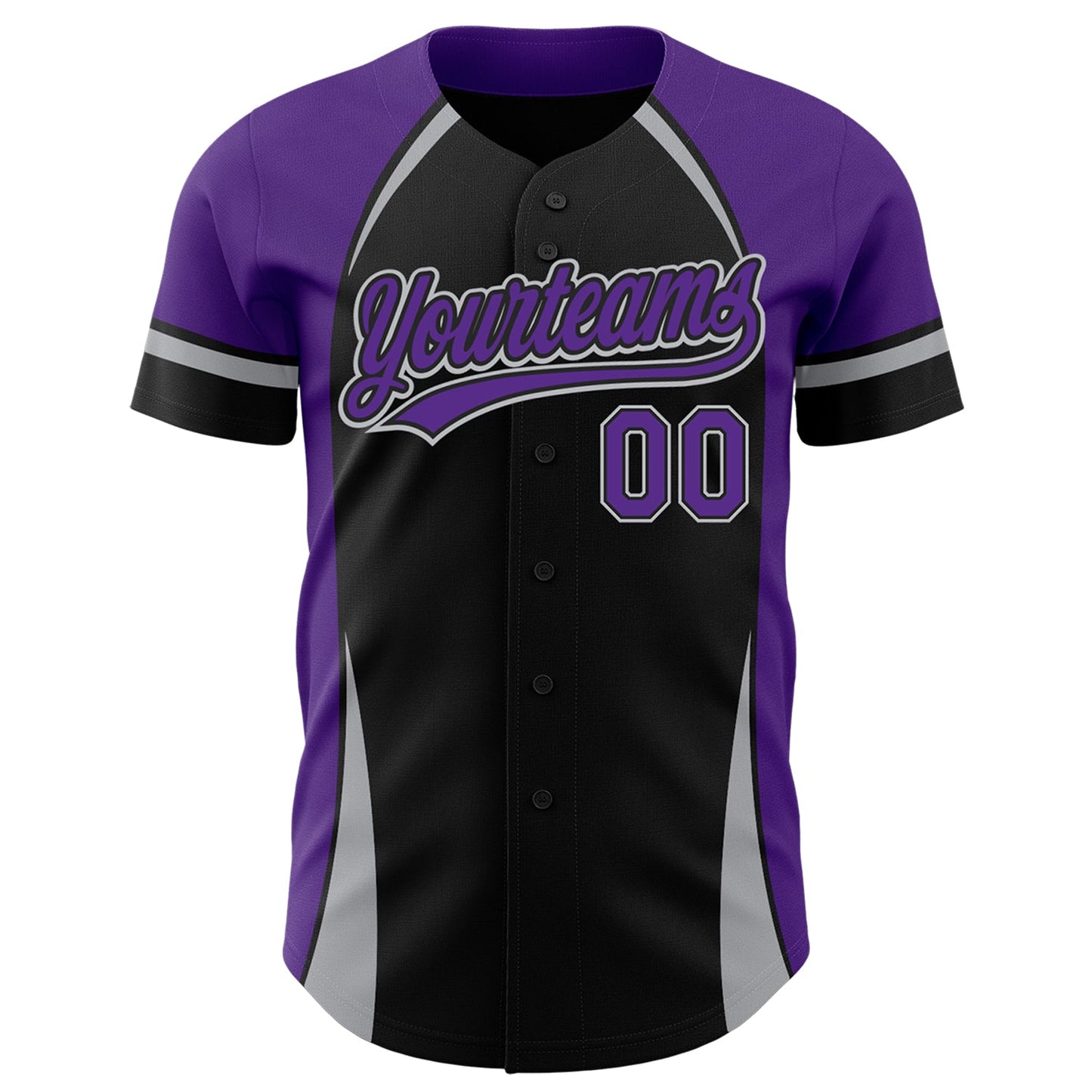 Custom Black Purple-Gray 3D Pattern Design Curve Solid Authentic Baseball Jersey view 2